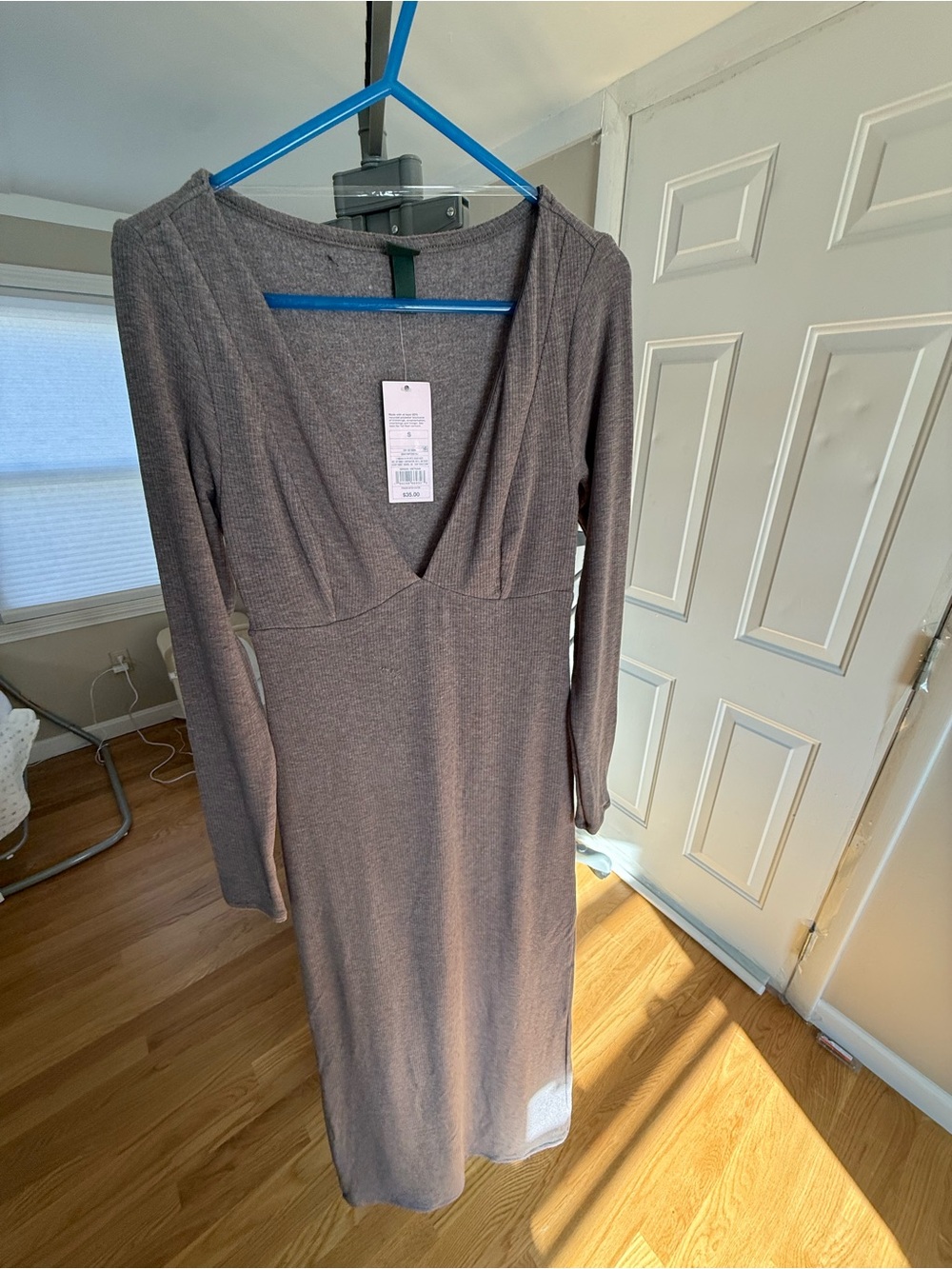 Target Taupe Long Sleeve V-Neck Knit Midi Dress